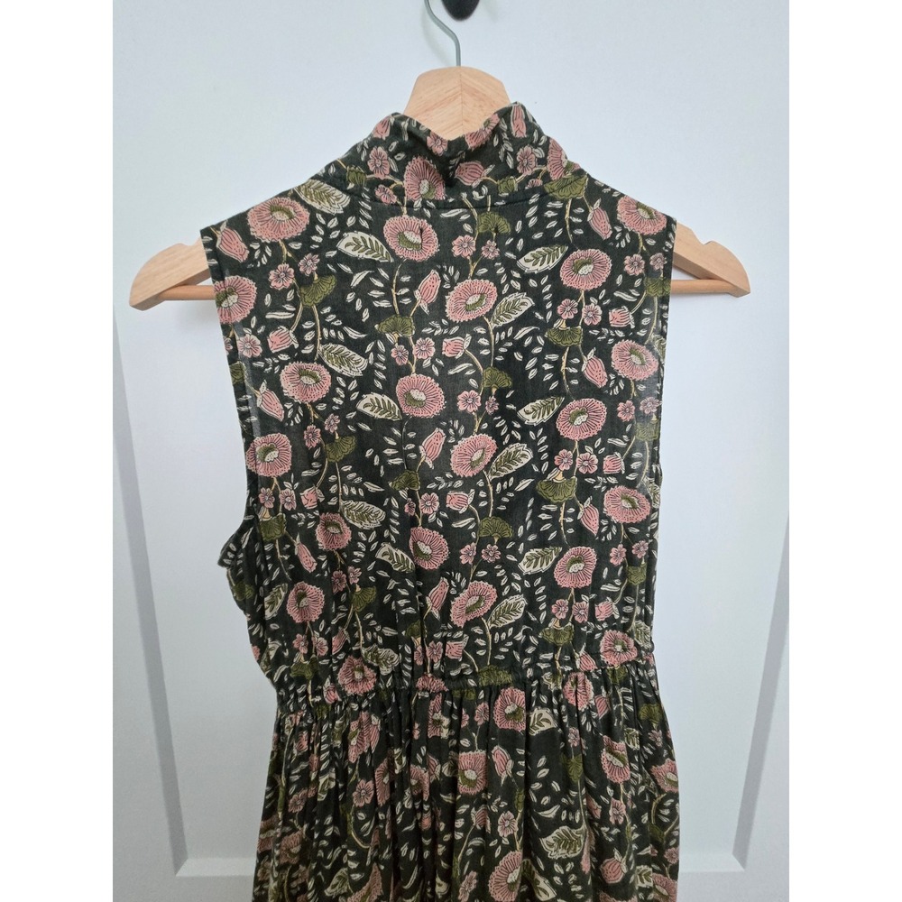 Natural Life Floral Cotton Midi Dress Sleeveless Button Front Green Pink Small - Picture 9 of 11